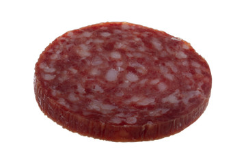 slice of sausage isolated on white background