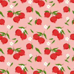 Pomegranate fruit seamless. Tropical exotic fruit.