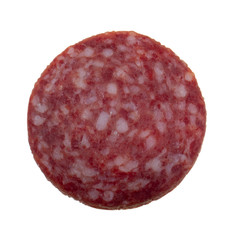 slice of sausage isolated on white background