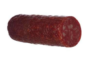 half of sausage isolated on white background