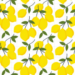 Lemon and leaves seamless pattern.
