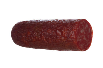 half of sausage isolated on white background
