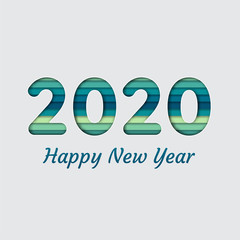 2020 Happy New Year. Greeting card, invitation, in style paper art. Vector illustration
