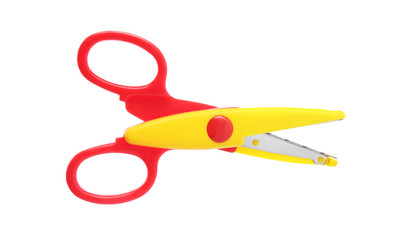 Pair of craft scissors on white background