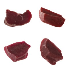 set of dried slices of chicken isolated on white