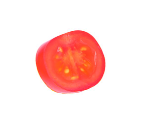 Cut red cherry tomato on white background