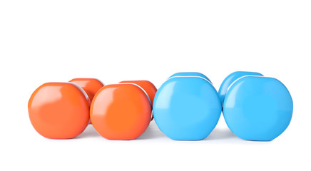 Stylish dumbbells on white background. Home fitness