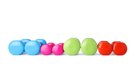 Stylish dumbbells on white background. Home fitness