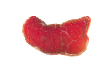 cut of dried chicken carpaccio isolated on white background