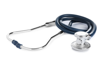 Fototapeta na wymiar Stethoscope on white background. Professional medical device