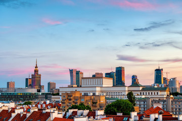 Fototapeta premium City of Warsaw at Sunset in Poland