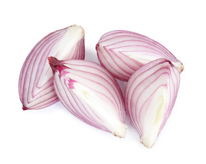 Fresh cut red onion on white background, top view