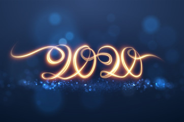 Obraz na płótnie Canvas 2020 new year shiny numbers vector light trail background.