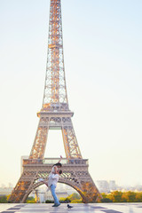 Happy romantic couple in Paris, near the Eiffel tower