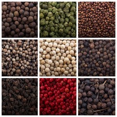 set of peppercorns background. different peppercorns collage