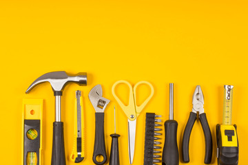 Set of various construction tools. Tools for home repair. Work at a construction site. Flatly....