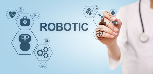 Medical robot rpa automation modern technology in medicine concept.