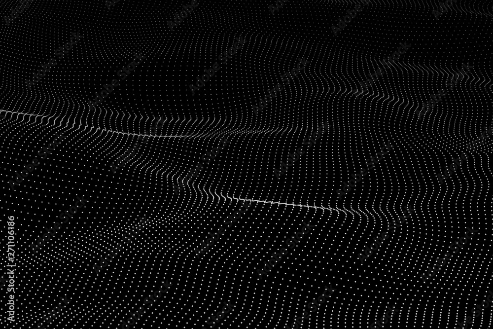 Wall mural wave 3d. wave of particles. futuristic point wave. design for poster. technology vector background. 