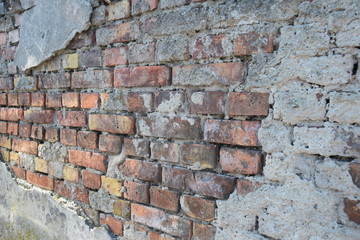 destroyed old brick in the old wall