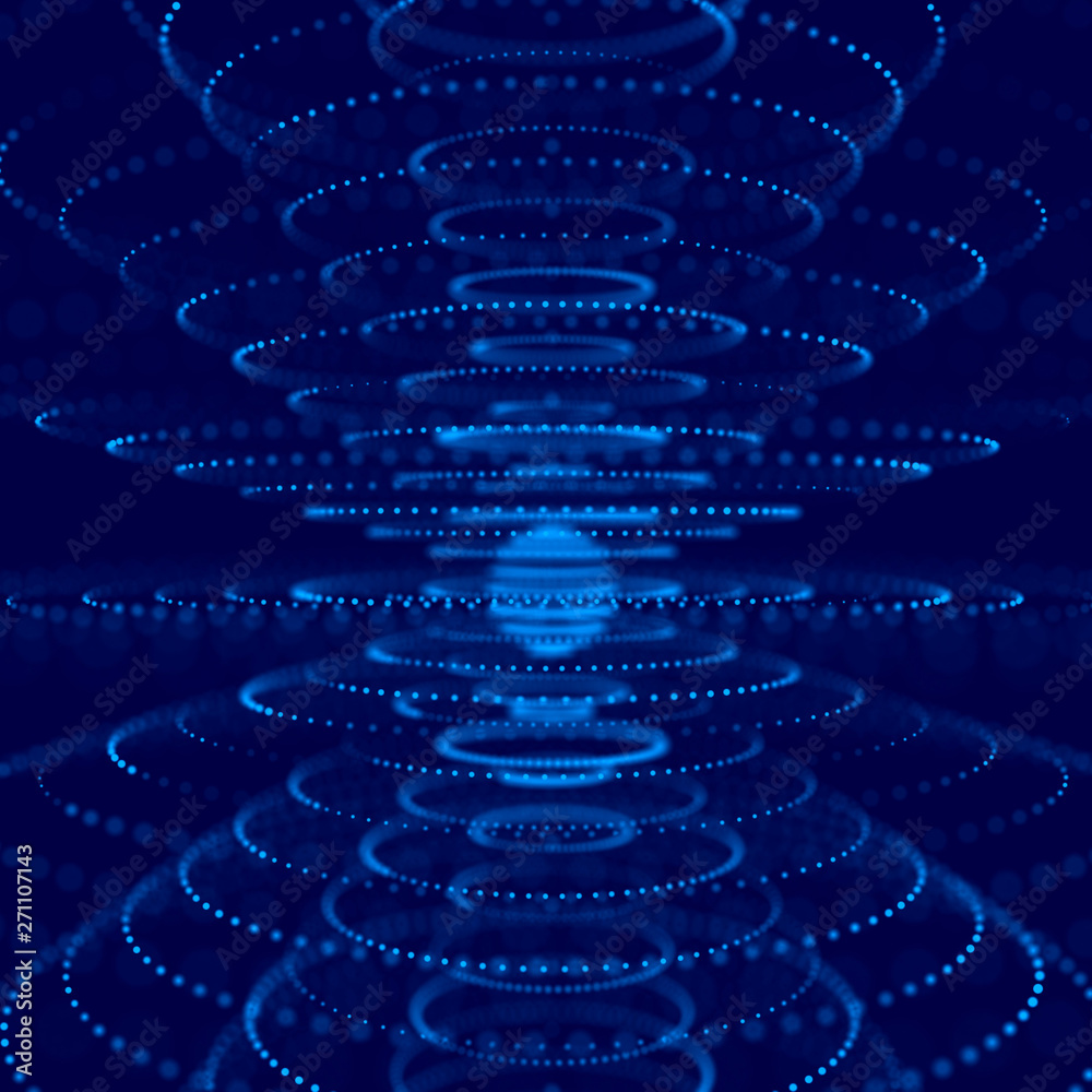 Poster abstract blue 3d sphere made of points. futuristic technology style. sphere particles. plexus effect