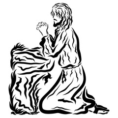 Jesus prays on his knees in the Garden of Gethsemane