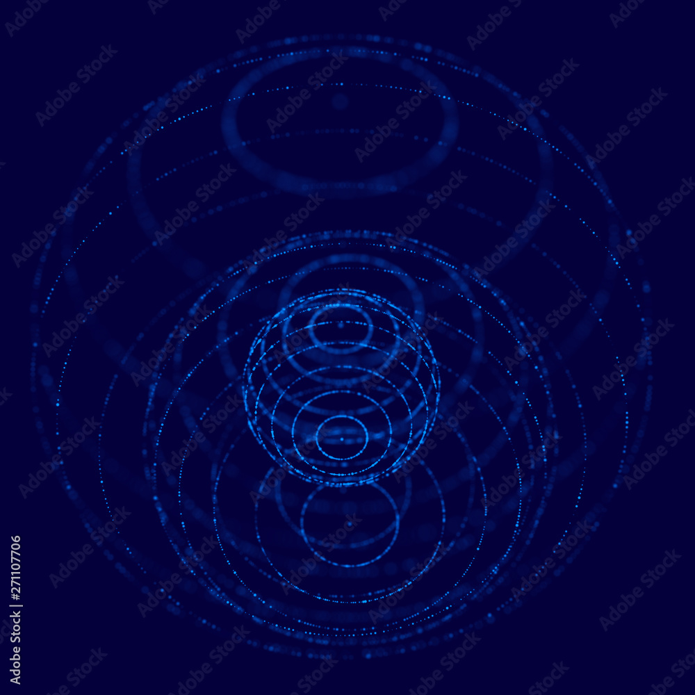 Poster abstract blue 3d sphere made of points. futuristic technology style. sphere particles. plexus effect