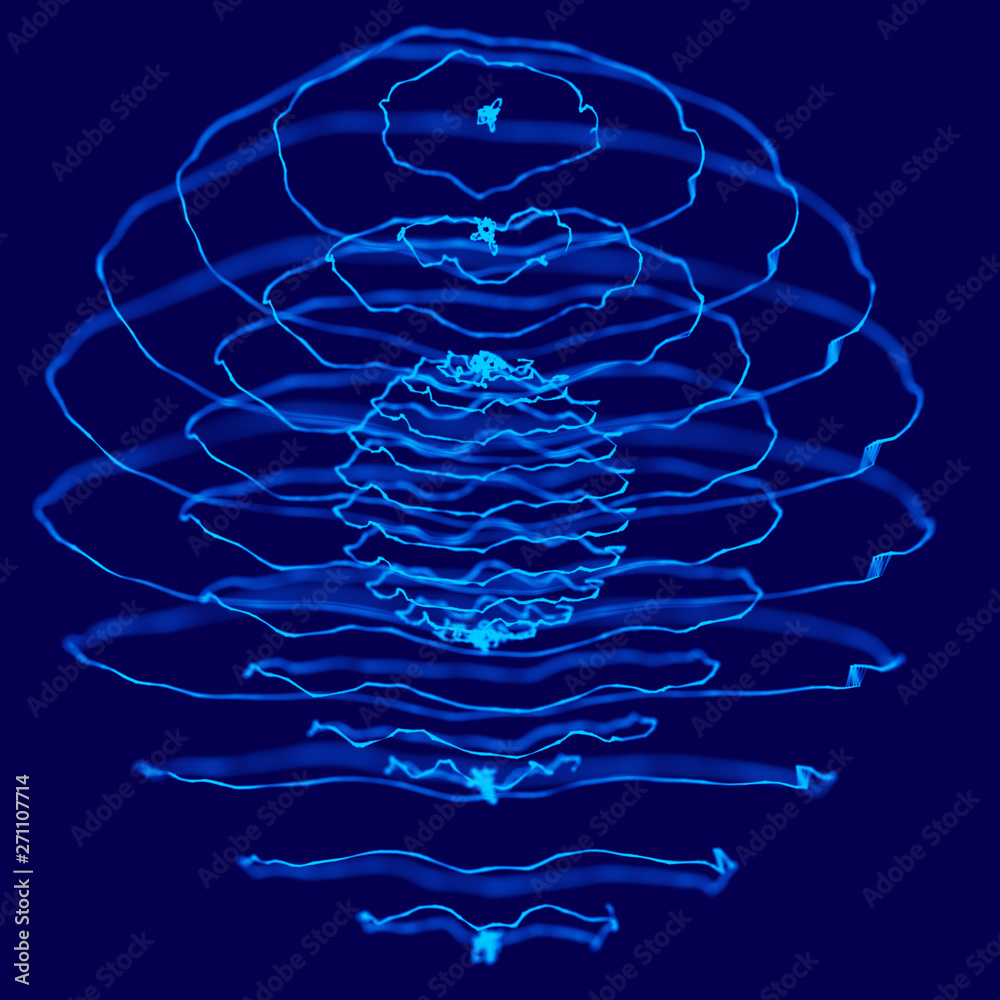 Poster abstract blue 3d sphere made of points. futuristic technology style. sphere particles. plexus effect