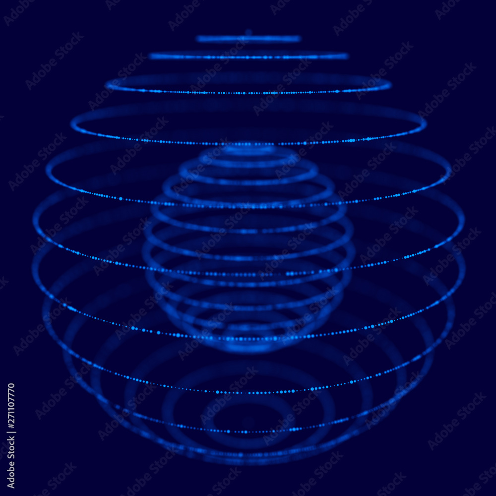 Poster abstract blue 3d sphere made of points. futuristic technology style. sphere particles. plexus effect