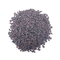 heap of black sesame isolated on white. top view