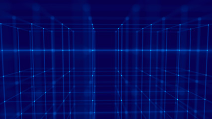 Blockchain technology concept. Big data visualization. 3D blue illustration. Distributed register technology