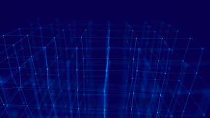 Blockchain technology concept. Big data visualization. 3D blue illustration. Distributed register technology