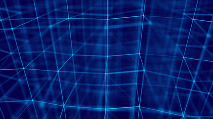 Blockchain technology concept. Big data visualization. 3D blue illustration. Distributed register technology