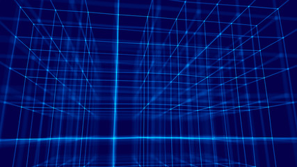 Blockchain technology concept. Big data visualization. 3D blue illustration. Distributed register technology