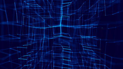 Blockchain technology concept. Big data visualization. 3D blue illustration. Distributed register technology