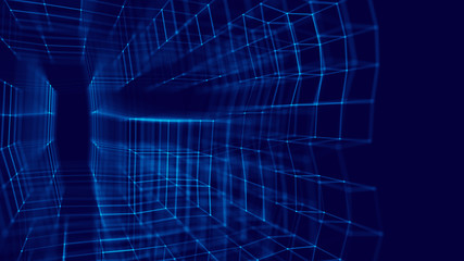 Obraz premium Blockchain technology concept. Big data visualization. 3D blue illustration. Distributed register technology