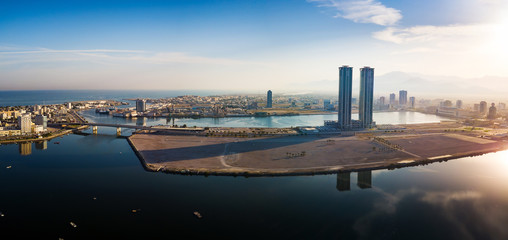 Ras al Khaimah emirate in the UAE aerial skyline view - obrazy, fototapety, plakaty