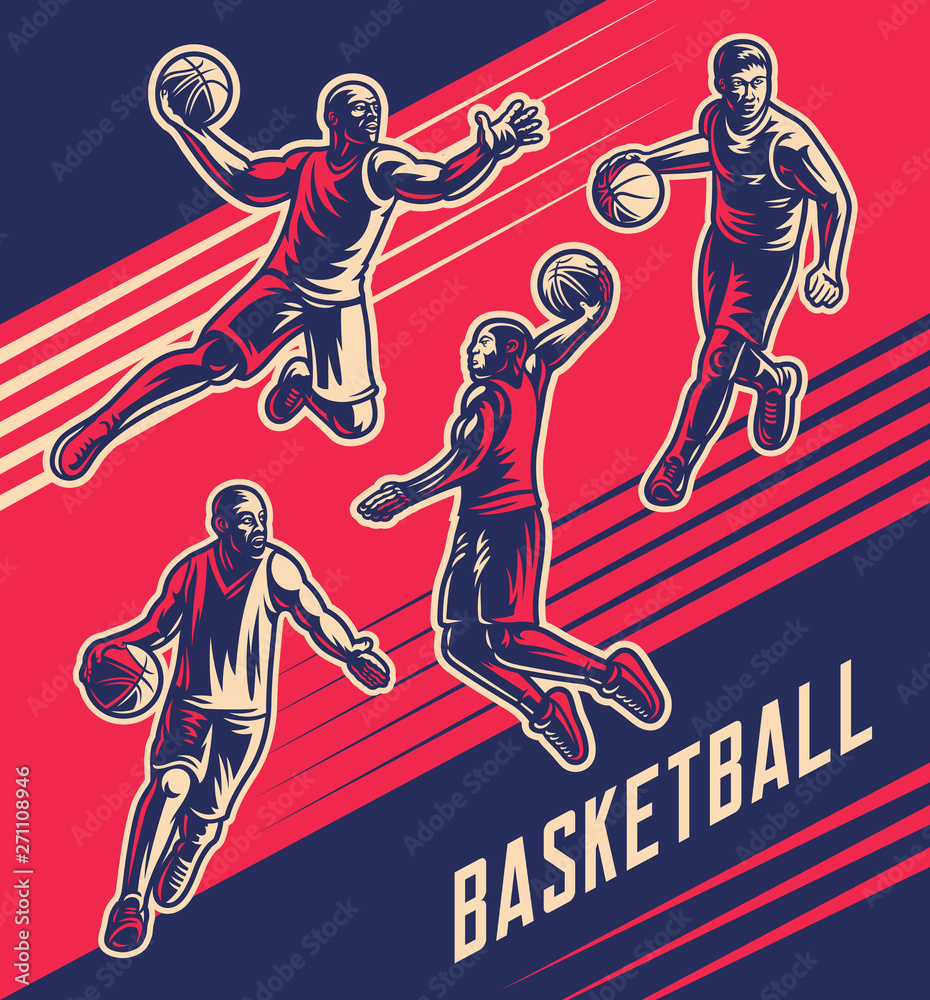 Wall mural basketball players vector illustrations collection