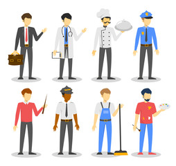 Man occupation set. Worker in various uniform
