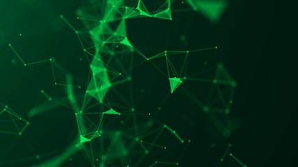 Abstract green digital background. Big data visualization. Science background. Big data complex with compounds. Lines plexus.