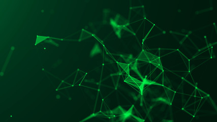 Abstract green digital background. Big data visualization. Science background. Big data complex with compounds. Lines plexus.