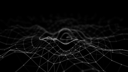 Wave 3d. 3D black abstract background. Abstract background with a dynamic wave. Big data visualization. 3d rendering.