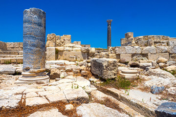 Limassol. Republic of Cyprus. Kourion. Ruins of ancient town. Kourion archaeological museum in the open air. Architectural Cyprus monuments. Mediterranean history. Limassol landmarks travelling.