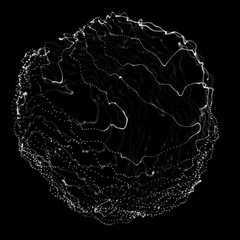 Abstract black 3d sphere. Sphere with twist lines. Glowing lines twisting Logo design. Outer space object. Futuristic technology style. Sphere particles. 3d rendering.