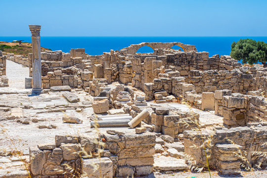 Limassol. Republic of Cyprus. Kourion. The Nymphaeum Of Kourion ruins. The remains of an early Christian Basilica. Architectural Cyprus monuments. Mediterranean history. Limassol landmarks travelling.