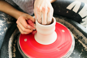Ceramic mug made on a Potter's wheel in the workshop