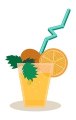 Fresh orange juice. Coctail. Flat vector illustration