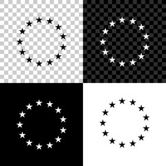 Flag of European Union icon isolated on black, white and transparent background. EU circle symbol. Waving EU flag. Vector Illustration