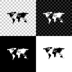 World map icon isolated on black, white and transparent background. Vector Illustration