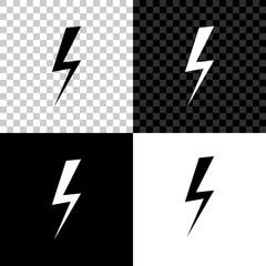 Lightning bolt icon isolated on black, white and transparent background. Flash icon. Charge flash icon. Thunder bolt. Lighting strike. Vector Illustration