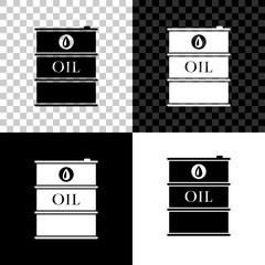 Oil barrel icon isolated on black, white and transparent background. Oil drum container. For infographics, fuel, industry, power, ecology. Vector Illustration